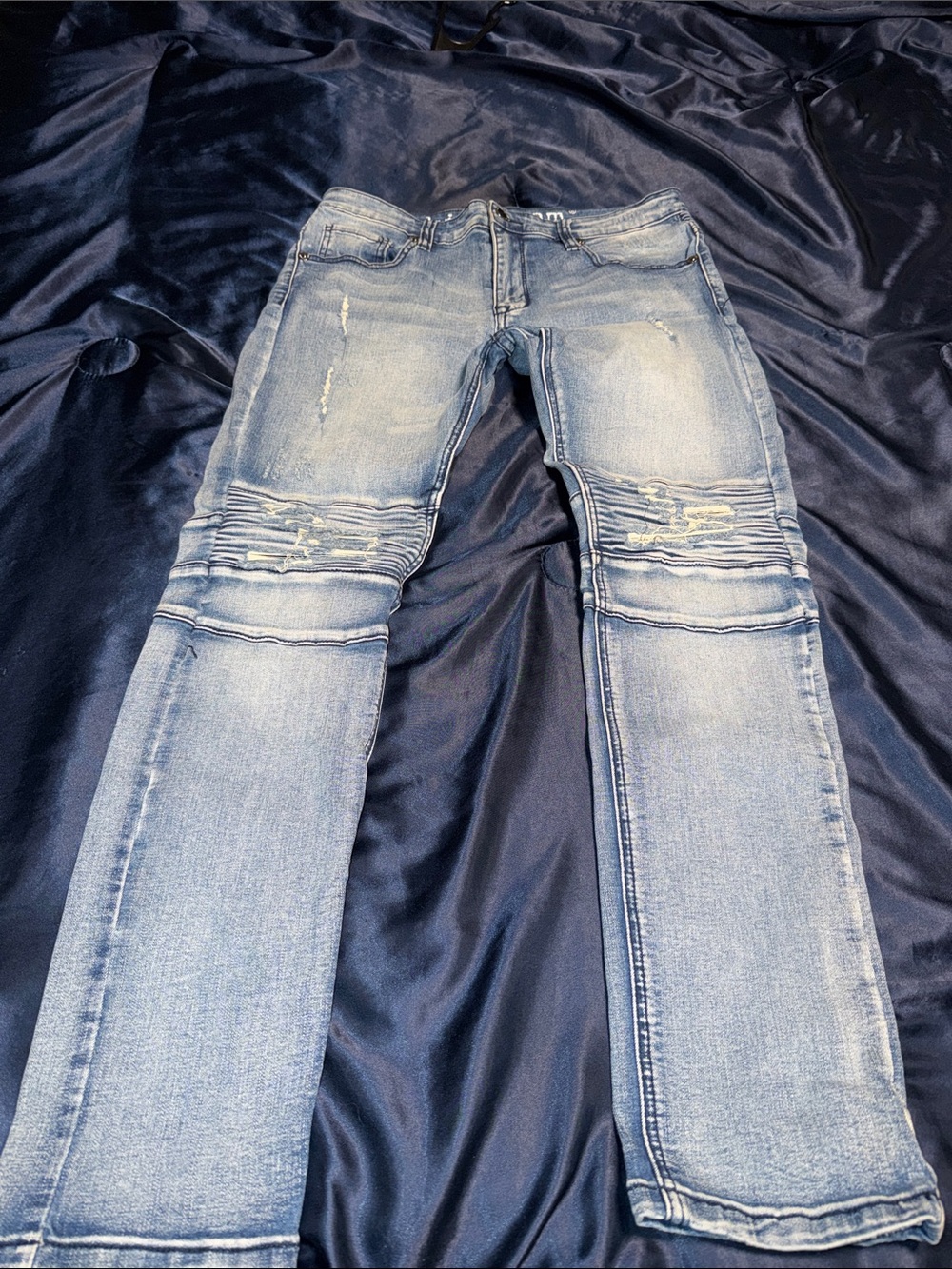 Women’s Light Blue Skinny Distressed Biker Jeans